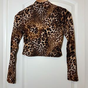 Charlotte Russe Brown Leopard Print Long Sleeve Mock Neck Top Crop Top #115